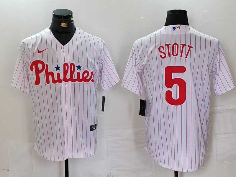 Mens Philadelphia Phillies #5 Bryson Stott White Pinstripe Stitched Cool Base Jersey